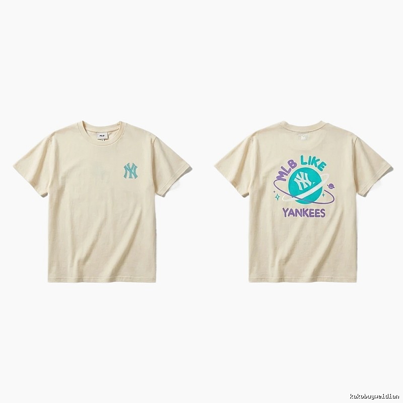 MLB Yankees trendy brand beige T-shirt