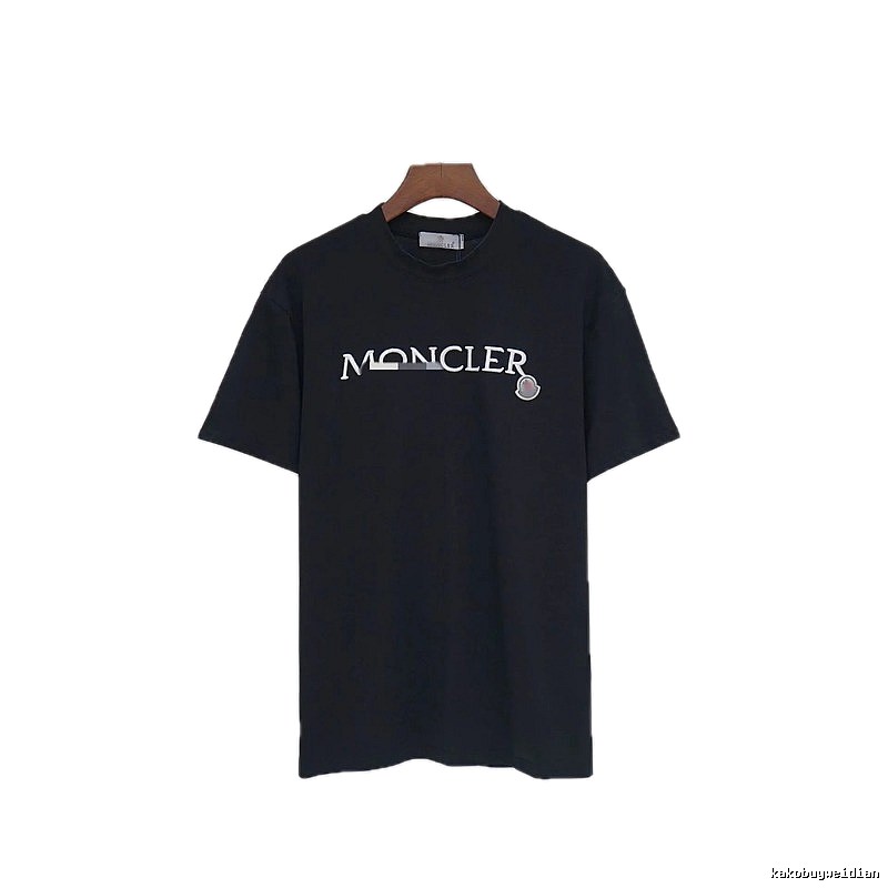 Moncler Embroidered Casual-Style Black T-Shirt