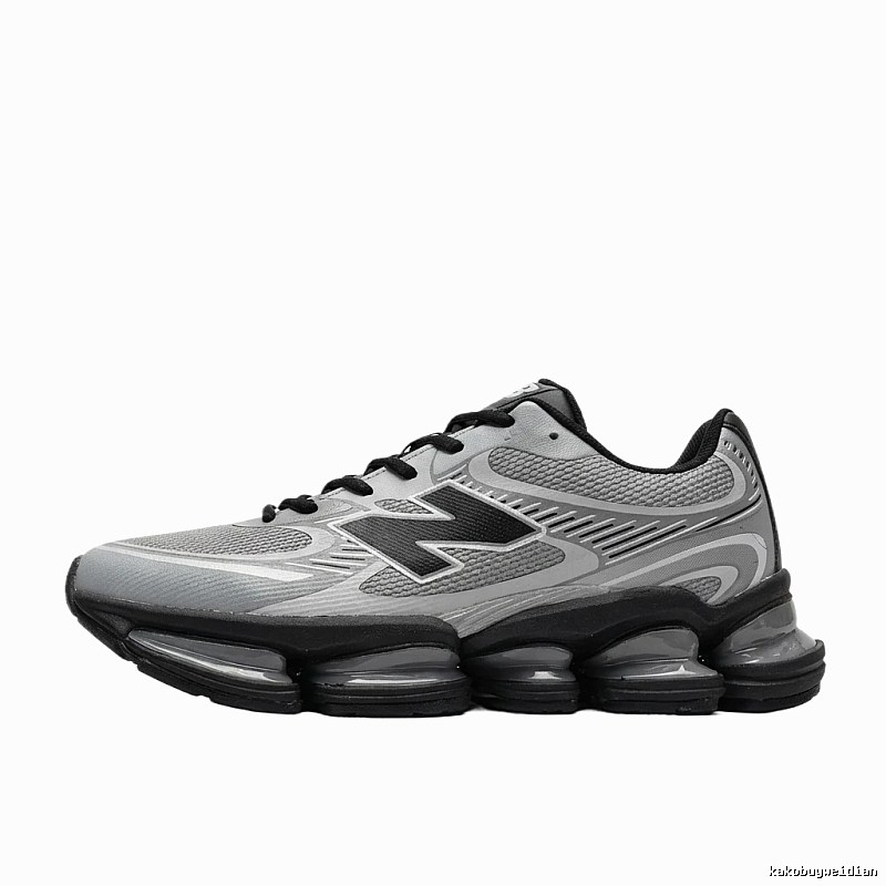 New Balance retro-style grey and black athletic shoes.