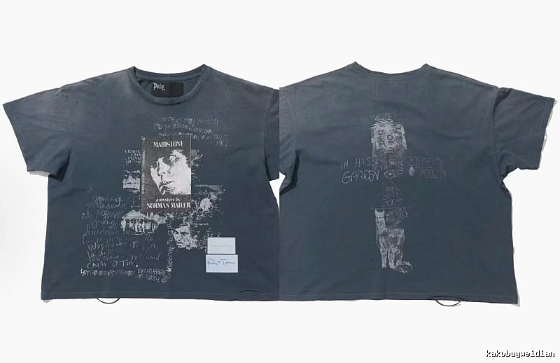 Paly Hollywood Portrait Graffiti Vintage Washed Grey T-shirt