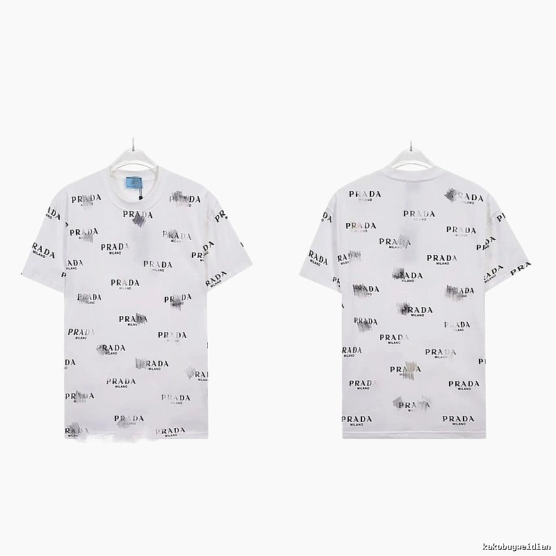 Prada All-over Print Streetwear Style White Short-sleeve T-Shirt
