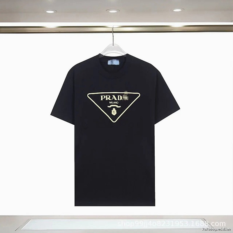 Prada Classic Triangular Logo Minimalist Style Black T-Shirt