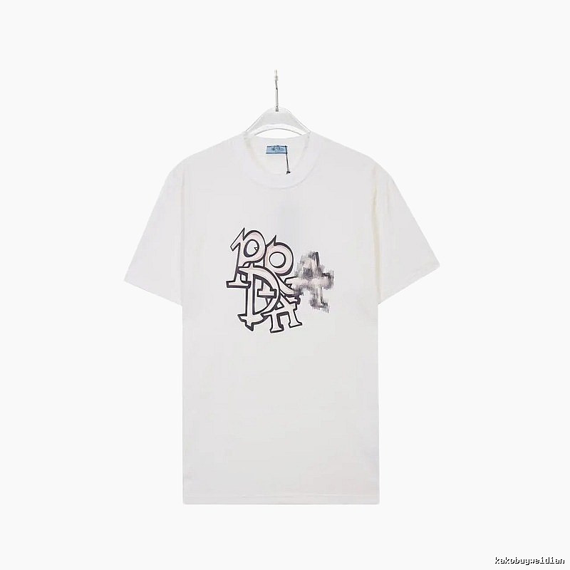 Prada Overlapping Print Street Style White Short Sleeve T-Shirt