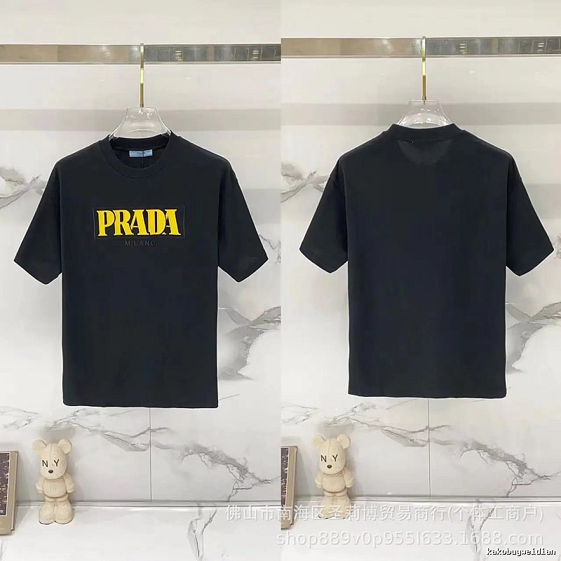 Prada Trendy Style Letter Print Black Short-sleeve T-shirt