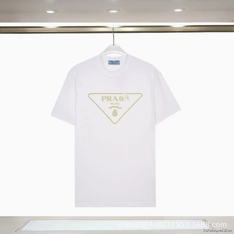 Prada Triangle Logo Casual Style White Short-sleeve T-shirt