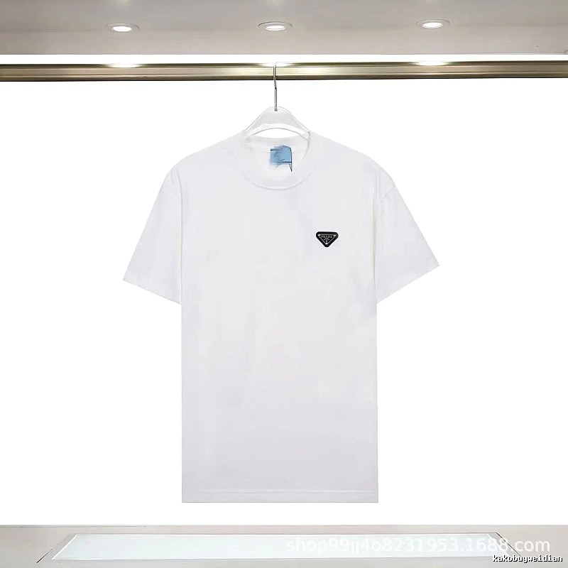 Prada Triangle Logo Minimalist Style White Short-sleeve T-shirt