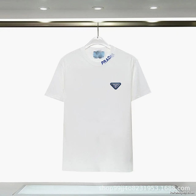 Prada Triangular Logo Minimalist Style White Short-sleeve T-shirt