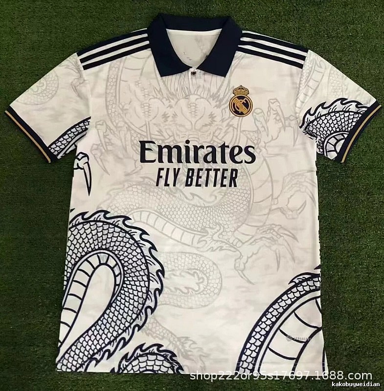 Real Madrid White Dragon Soccer Jersey Easy Pairing