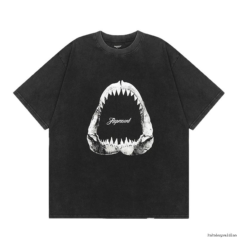 Represent Shark Print Vintage Style Black T-Shirt