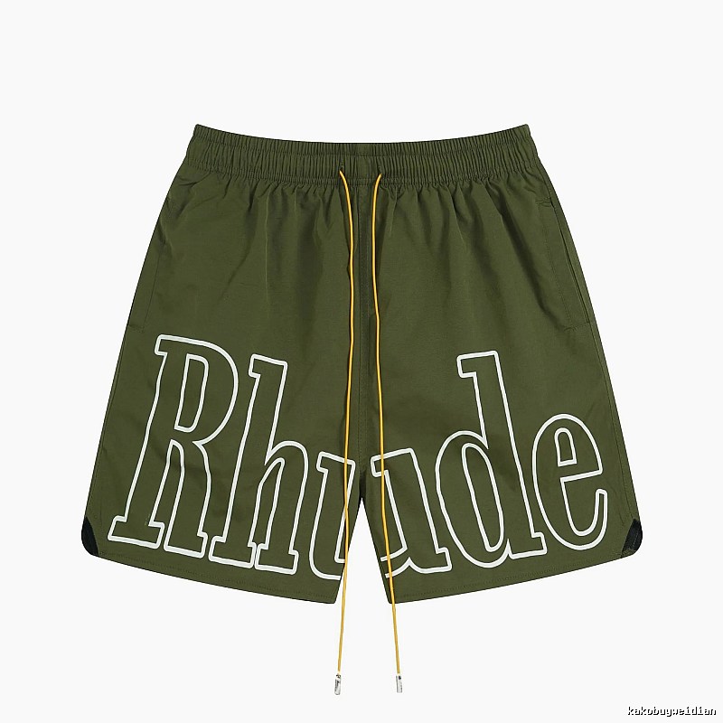RHUDE letter-style military green shorts