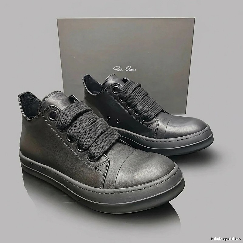 Rick Owens dark - style high - top black shoes