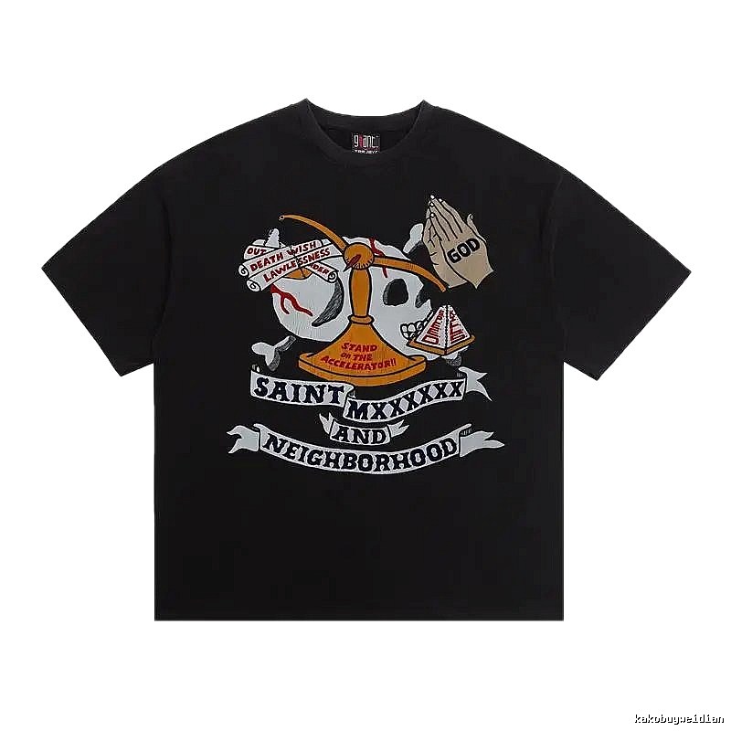 SAINT Skull Print Street Style Black T-Shirt