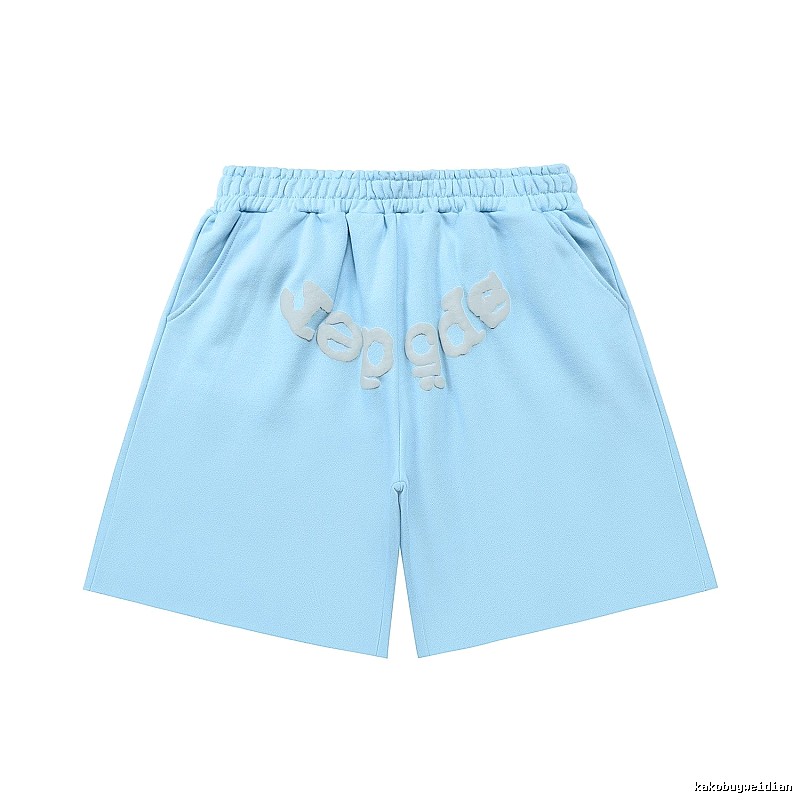 Sp5der letter-style light blue shorts