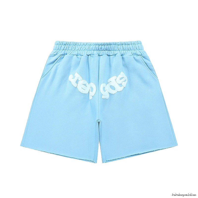 Sp5der letter-style light blue shorts