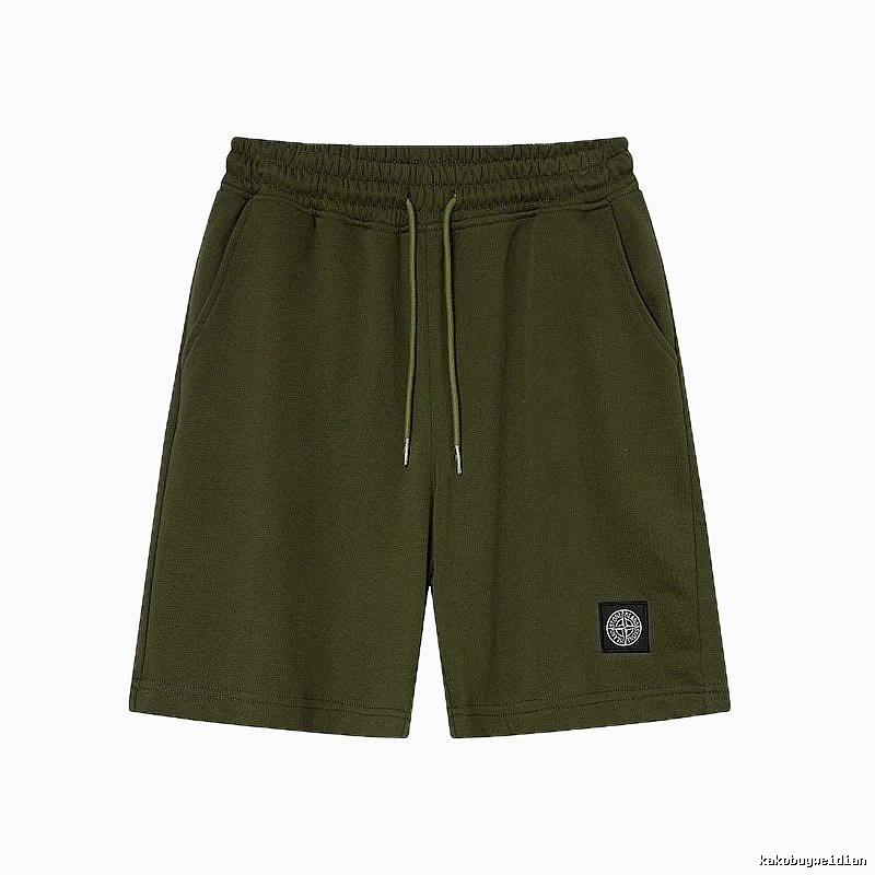 Stone Island Badge Casual Style Army Green Shorts
