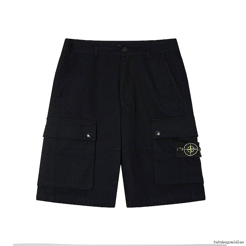 Stone Island Classic Compass Workwear Style Black Shorts