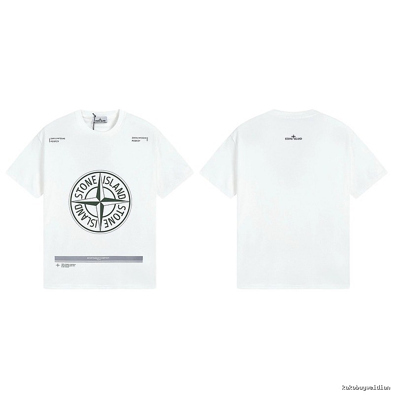 Stone Island Compass Print Casual Style White Short-sleeve T-shirt