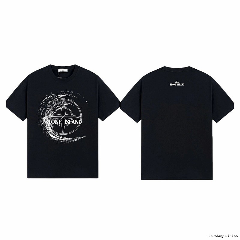 Stone Island Compass Print Street Style Black T-Shirt
