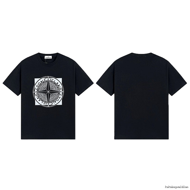 Stone Island Compass Print Street Style Black T-Shirt