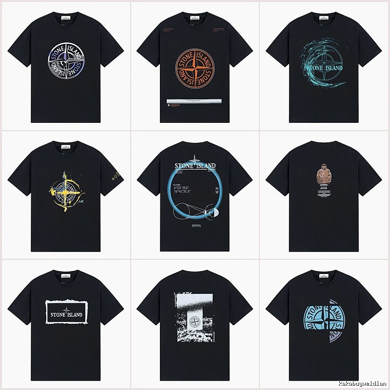 Stone Island Compass Print Street Style Black T-Shirt