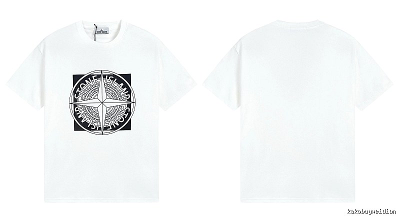 Stone Island Compass Print Street Style White T-Shirt