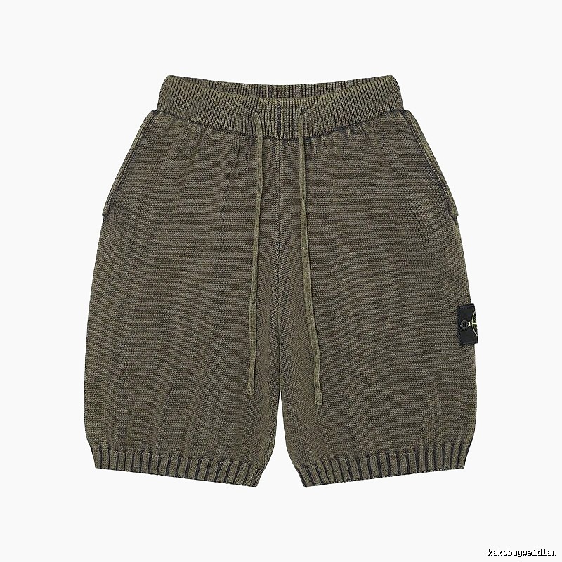 Stone Island Compass Techwear Style Olive Green Knit Shorts