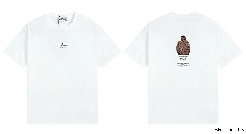 Stone Island Printed Functional Style White Short Sleeve T-shirt
