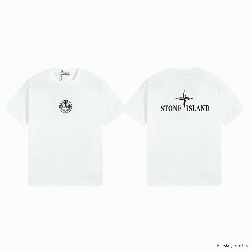 Stone Island Printed Street Style White Short Sleeve T-shirt