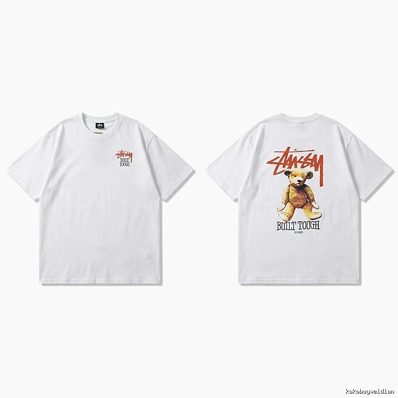 Stussy bear print white T-shirt