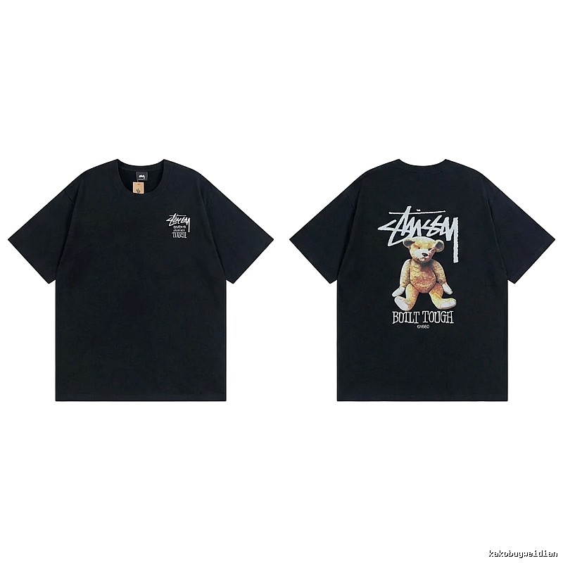 Stussy Bear Trendy Cool Style Black T-shirt