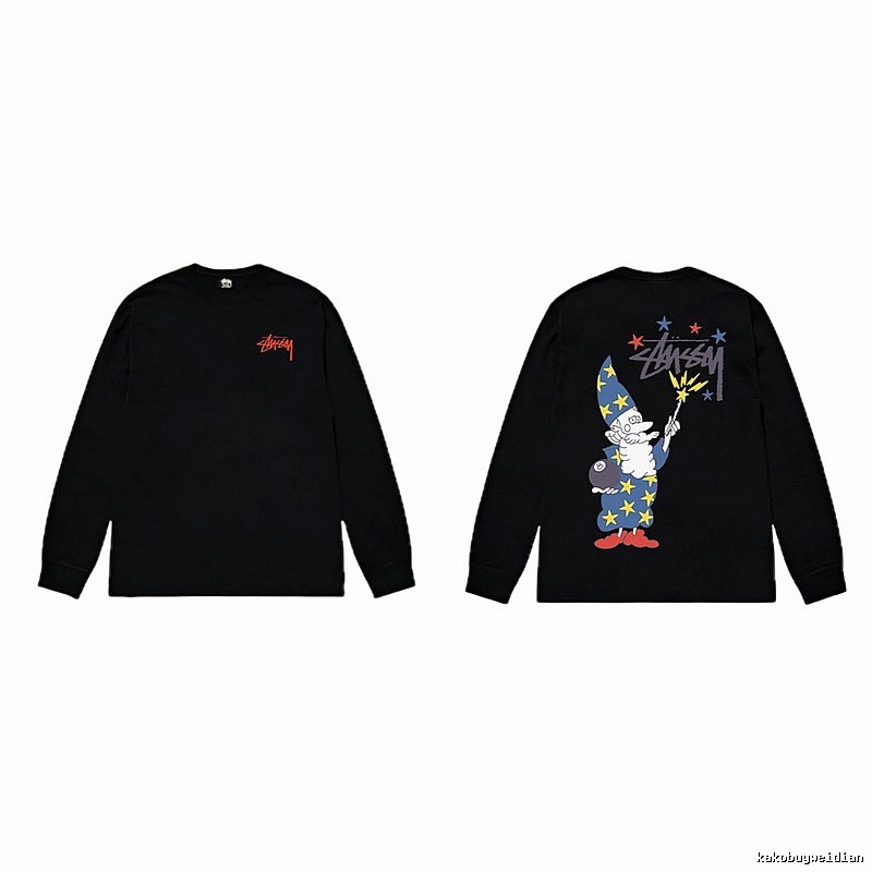 Stussy cartoon fun style black long-sleeved shirt