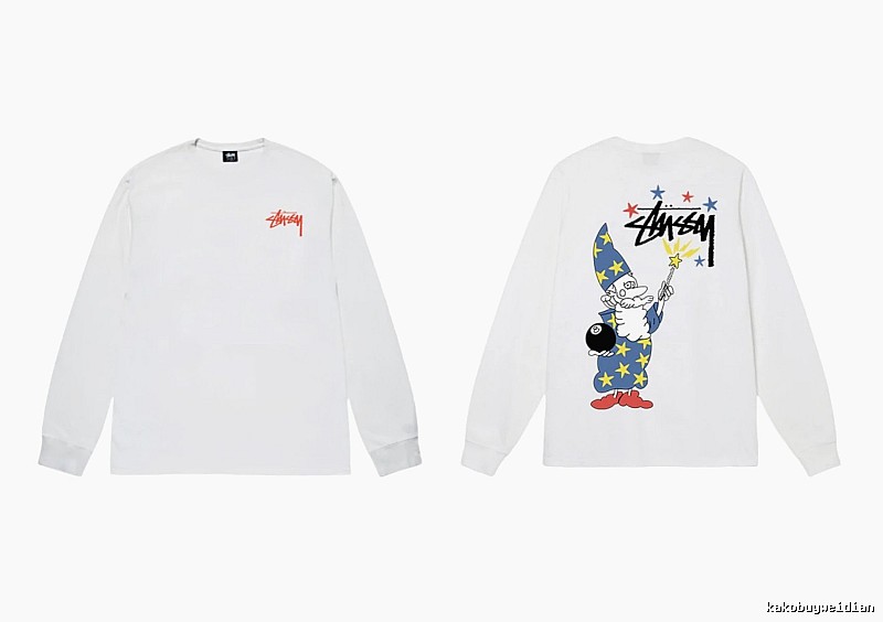 Stussy cartoon print style white long T-shirt