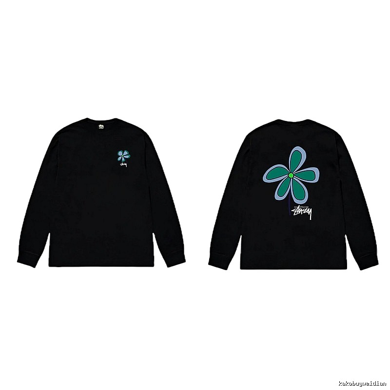 Stussy Flower Print Black Long-Sleeve