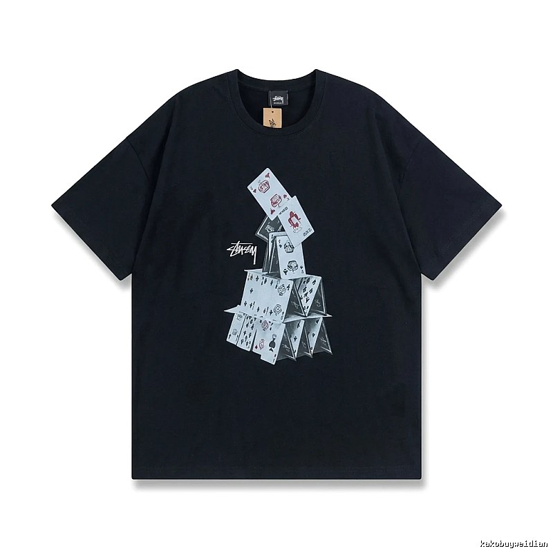 Stussy playing card series trendy black T-shirt
