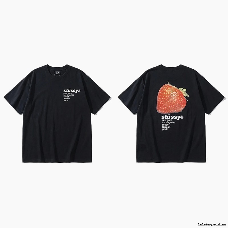 Stussy Strawberry Print Black T-shirt