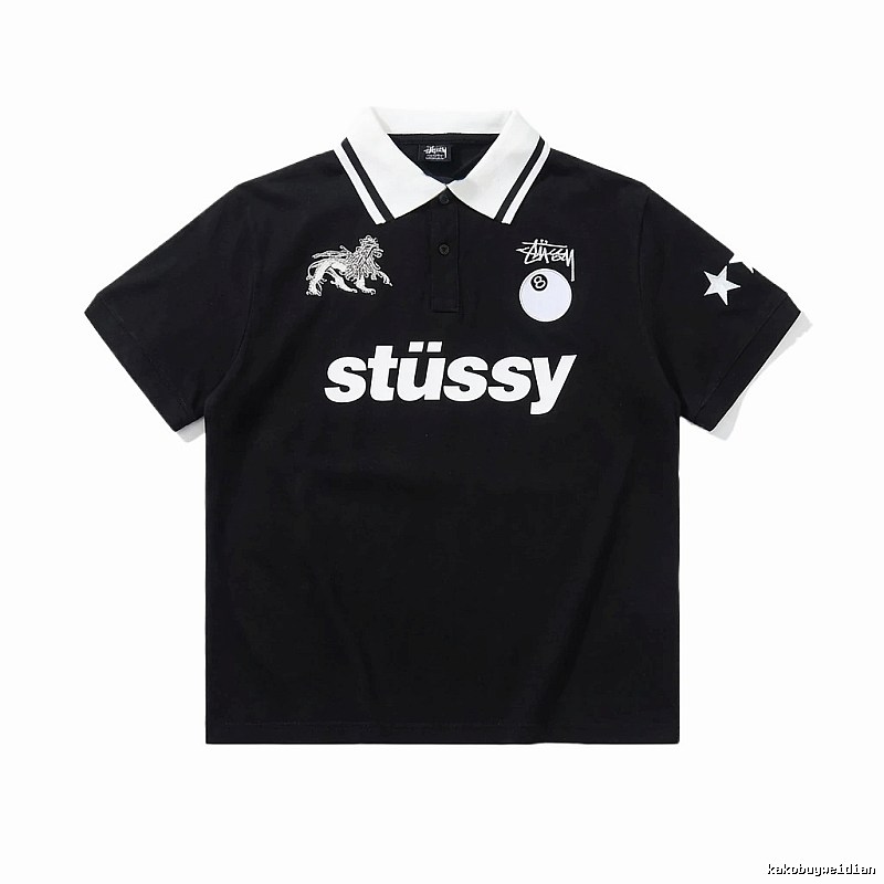 Stussy Trendy Style Black Polo Shirt
