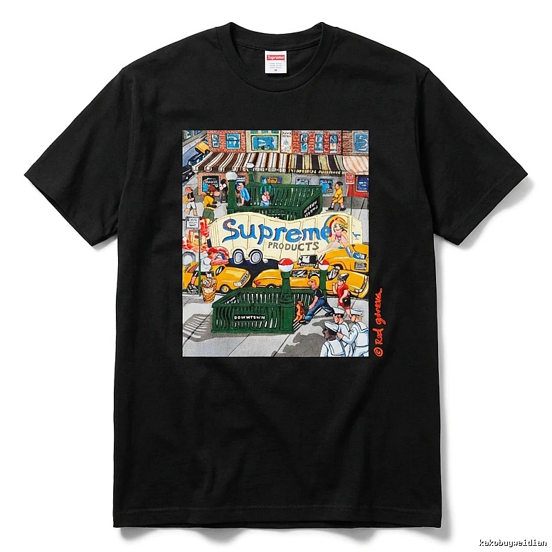 Supreme street style black T-shirt