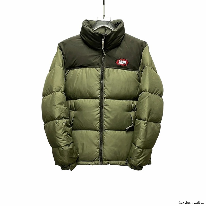 The North Face double - color green down jacket