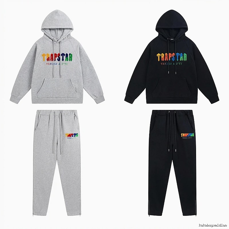 Trapstar Rainbow Wind Grey/Black Hooded Set
