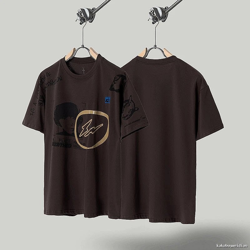 Travis Scott Printed Street-style Dark Brown T-Shirt