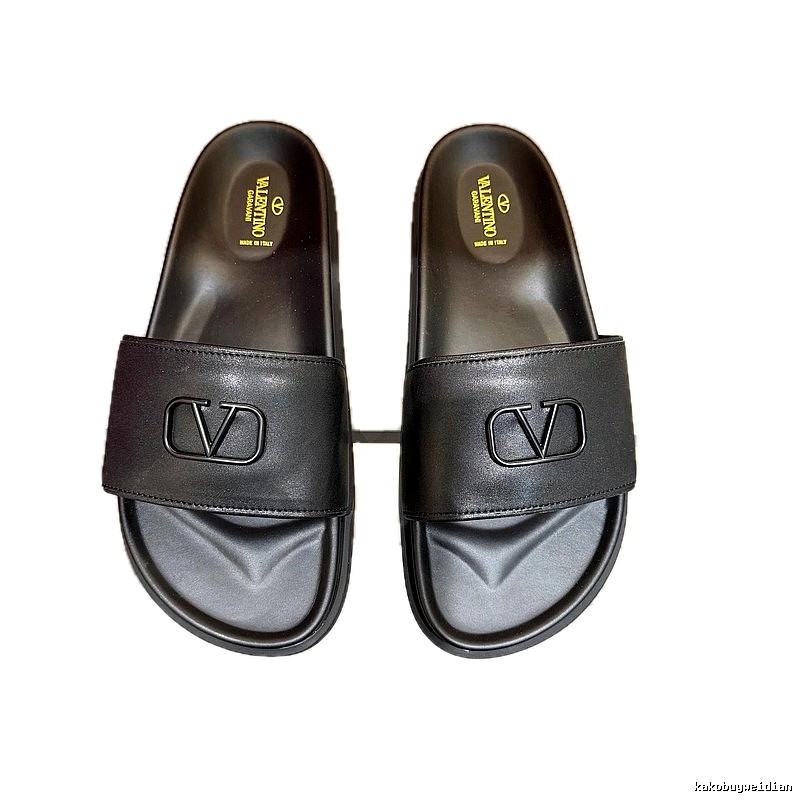 Valentino V-logo Light Luxury Style Black Slide Slippers