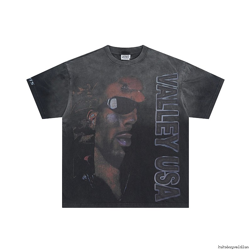 Valley Portrait Printed American Retro Black T-shirt