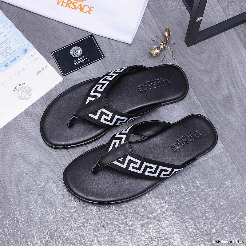 Versace Greek Key Trendy Style Black Flip-Flops