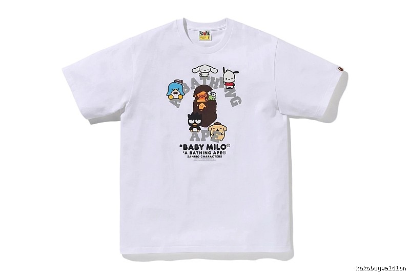 White short-sleeved shirt with Bape cartoon prints