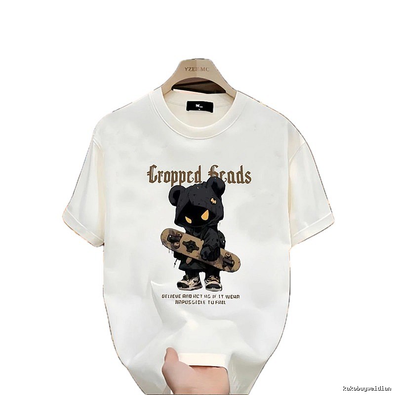 YZEEMC Bear Print Dark Style Off-white T-shirt